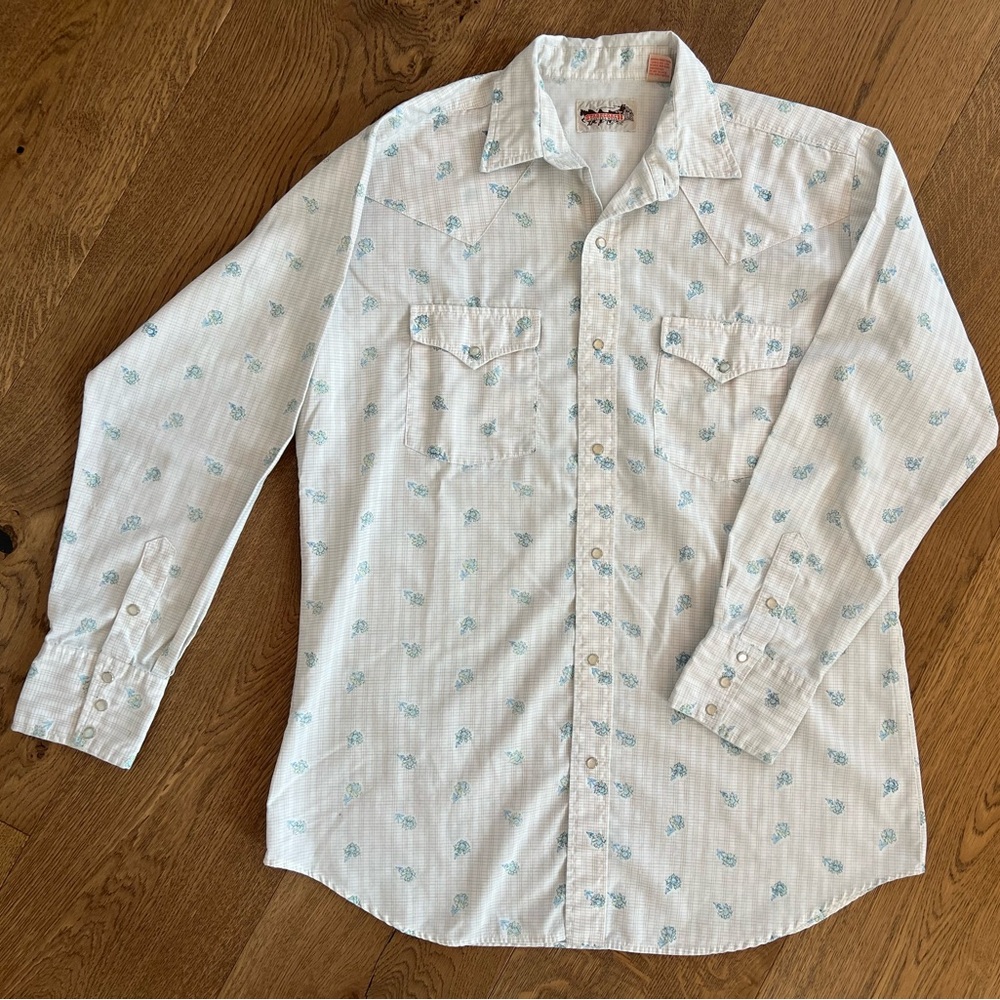 Stagecoach Men’s Large Pearl Snap Long Sleeve floral Western Wear Shirt size L